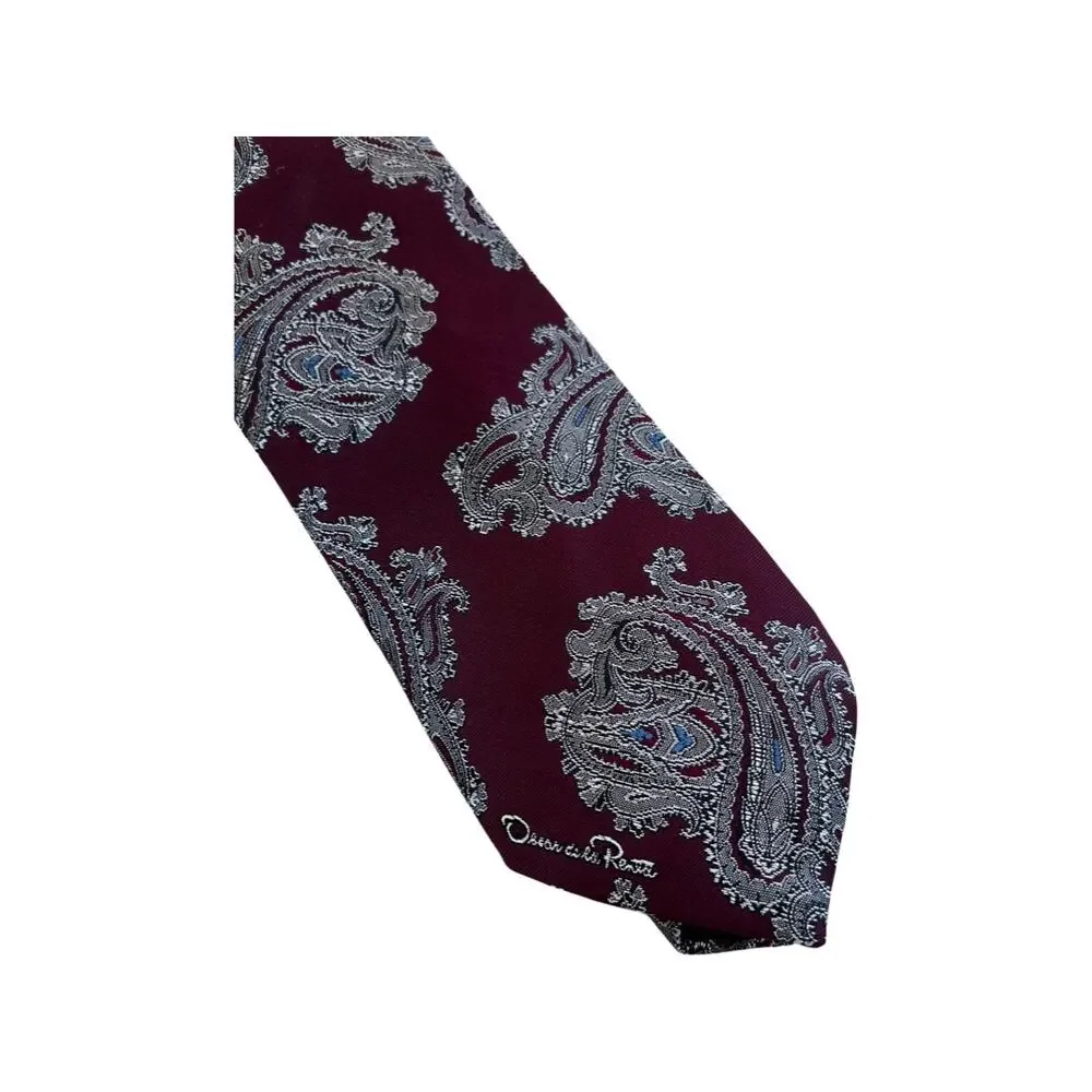 Vintage Oscar de la Renta Studio Maroon Paisley Poly/Silk Necktie